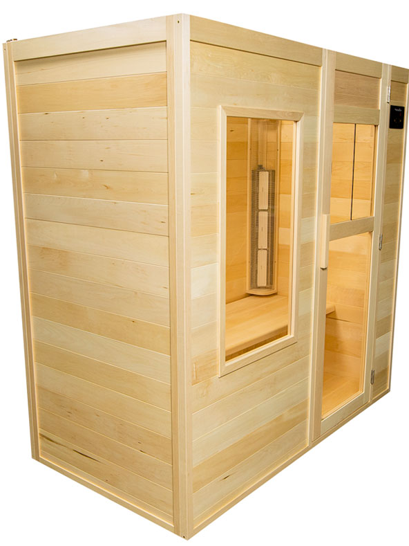 A photo of a 3 person infrared sauna. handcrafted by SaunaRay